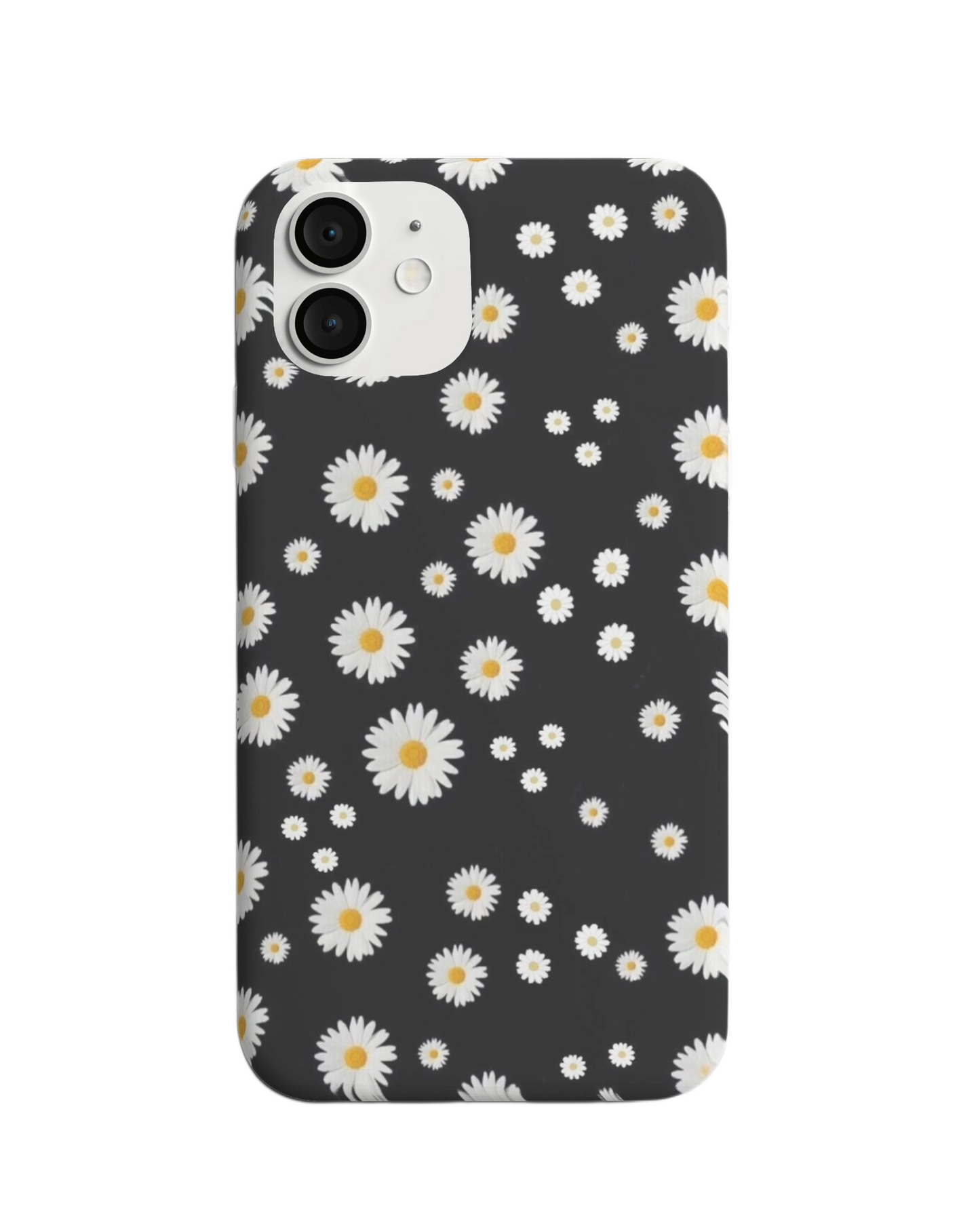 Charming Daisy Pattern Phone Case – Black Background Floral Design