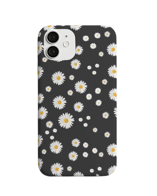 Charming Daisy Pattern Phone Case – Black Background Floral Design