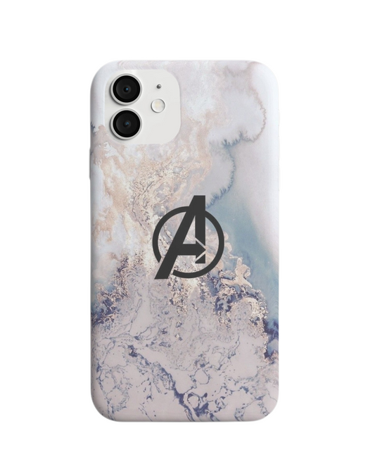Elegant Hero Emblem Phone Case – Marble Texture with Iconic Symbol
