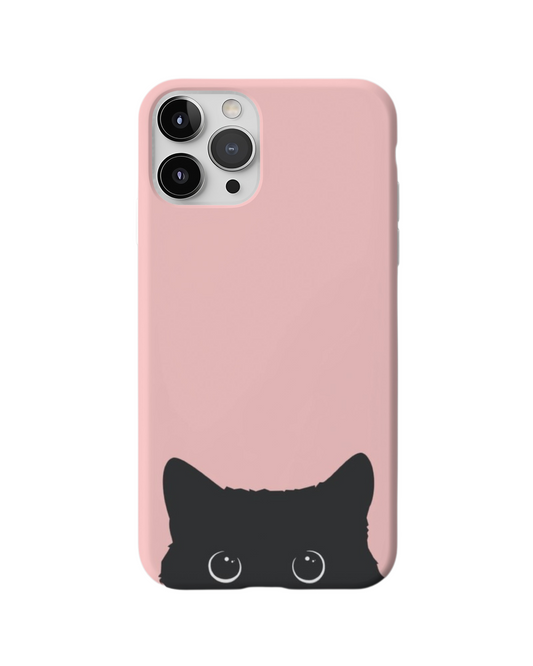 Peekaboo Black Cat Phone Case – Soft Pink Minimalist Design